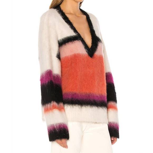 NEW CINQ A SEPT isabella striped fuzzy sweater - Picture 2 of 3